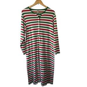 Hanna Andersson Red White & Green Stripe Henley Nightshirt Nightgown Small